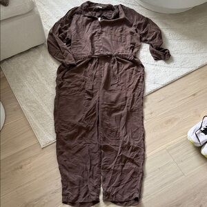 NEW- Unsubscribed 100% Silk Brown Long-Sleeve Jumpsuit